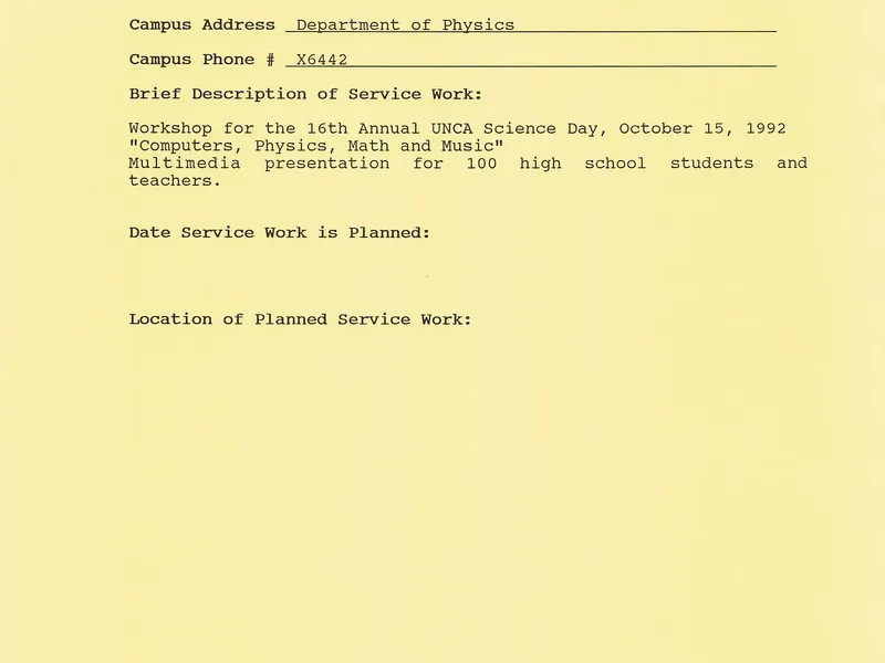 1992 Science Day Service Work